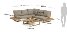 Load image into Gallery viewer, Flaviina 5 seater solid acacia wood corner sofa set with table