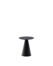 Load image into Gallery viewer, Wilshire side table with frosted tempered glass and steel with matt black painted finish Ø35cm