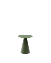 Load image into Gallery viewer, Wilshire side table with frosted tempered glass and matt green painted steel finish Ø35cm