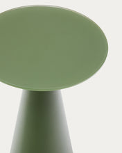 Load image into Gallery viewer, Wilshire side table with frosted tempered glass and matt green painted steel finish Ø35cm - image 4
