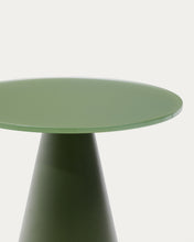 Load image into Gallery viewer, Wilshire side table with frosted tempered glass and matt green painted steel finish Ø30cm - image 4