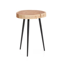 Load image into Gallery viewer, Tanive side table in solid acacia wood with bleached finish and black steel legs Ø35cm