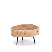 Load image into Gallery viewer, Tavine coffee table in solid acacia wood with bleached finish and black steel legs Ø49cm