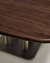 Load image into Gallery viewer, Melvar table made from walnut veneer and legs with brushed stainless steel base 121 x 121cm - image 6