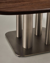 Load image into Gallery viewer, Melvar table made from walnut veneer and legs with brushed stainless steel base 121 x 121cm - image 7