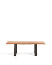 Load image into Gallery viewer, Uxue bench in solid acacia wood with black steel legs 140 x 45 cm