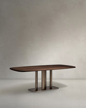 Load image into Gallery viewer, Melvar table made from walnut veneer and legs with brushed stainless steel base 180 x 100cm - image 2