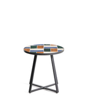 Load image into Gallery viewer, Tella round side table in graphite galvanised steel with multicoloured tiles Ø45 cm