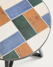 Load image into Gallery viewer, Tella round side table in graphite galvanised steel with multicoloured tiles Ø45 cm - image 5