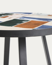 Load image into Gallery viewer, Tella round side table in graphite galvanised steel with multicoloured tiles Ø45 cm - image 6