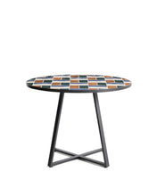 Load image into Gallery viewer, Tella round table in graphite galvanised steel with multicoloured tiles Ø120 cm