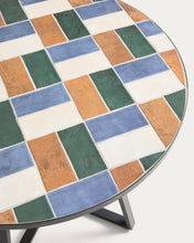 Load image into Gallery viewer, Tella round table in graphite galvanised steel with multicoloured tiles Ø120 cm - image 5