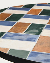 Load image into Gallery viewer, Tella round table in graphite galvanised steel with multicoloured tiles Ø120 cm - image 6