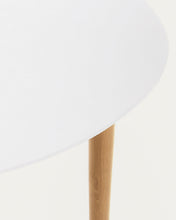 Load image into Gallery viewer, Oqui extendable round table in MDF with white lacquer and solid beech wood legs, 90 (170) x 90 cm - image 8