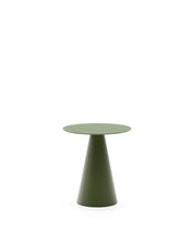 Load image into Gallery viewer, Wilshire side table with frosted tempered glass and matt green painted steel finish Ø50cm