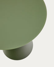 Load image into Gallery viewer, Wilshire side table with frosted tempered glass and matt green painted steel finish Ø50cm - image 4