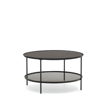 Load image into Gallery viewer, Gilda tempered glass and metal coffee table with a matte black finish, Ø 80 cm