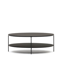 Load image into Gallery viewer, Fideia tempered glass and metal coffee table with a glossy black finish, Ø 110 cm