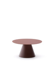 Load image into Gallery viewer, Wilshire coffee table with frosted tempered glass and matt terracotta painted steel finish Ø80cm