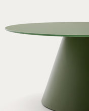 Load image into Gallery viewer, Wilshire coffee table with frosted tempered glass and matt green painted steel finish Ø80cm - image 4
