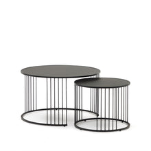 Load image into Gallery viewer, Hadar set of 2 tempered glass &amp; metal side tables with matte black finish, Ø 75cm / Ø 45cm