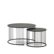 Load image into Gallery viewer, Hadar set of 2 tempered glass &amp; metal side tables with matte black finish, Ø 75cm / Ø 45cm - image 2