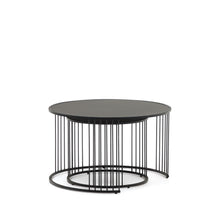 Load image into Gallery viewer, Hadar set of 2 tempered glass &amp; metal side tables with matte black finish, Ø 75cm / Ø 45cm - image 3