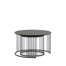 Load image into Gallery viewer, Hadar set of 2 tempered glass &amp; metal side tables with matte black finish, Ø 75cm / Ø 45cm - image 4