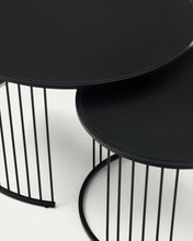 Load image into Gallery viewer, Hadar set of 2 tempered glass &amp; metal side tables with matte black finish, Ø 75cm / Ø 45cm - image 5
