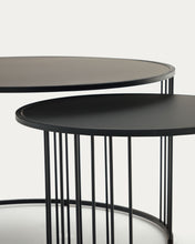 Load image into Gallery viewer, Hadar set of 2 tempered glass &amp; metal side tables with matte black finish, Ø 75cm / Ø 45cm - image 6
