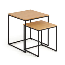 Load image into Gallery viewer, Yoana set of 2 nesting side tables with oak wood veneer and black painted metal structure