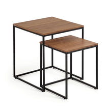 Load image into Gallery viewer, Yoana set of 2 nesting side tables with a walnut veneer and black painted metal structure