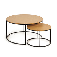 Load image into Gallery viewer, Yoana set of 2 nesting side tables with oak wood veneer &amp; black metal, Ø 80 cm / Ø 50 cm