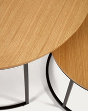 Load image into Gallery viewer, Yoana set of 2 nesting side tables with oak wood veneer &amp; black metal, Ø 80 cm / Ø 50 cm - image 4