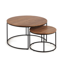Load image into Gallery viewer, Yoana set of 2 nesting side tables with walnut veneer and black metal, Ø 80 cm / Ø 50 cm