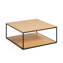 Load image into Gallery viewer, Yoana coffee table with oak wood veneer and painted black metal structure, 80 x 80 cm