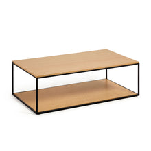 Load image into Gallery viewer, Yoana coffee table with oak wood veneer and painted black metal structure, 110 x 60 cm