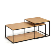 Load image into Gallery viewer, Yoana set of 2 nesting coffee tables with oak wood veneer &amp; black painted metal structure