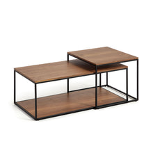 Load image into Gallery viewer, Yoana set of 2 nesting coffee tables with walnut veneer and black painted metal structure
