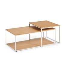 Load image into Gallery viewer, Yoana set of 2 nesting coffee tables with oak veneer and white metal structure