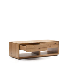 Load image into Gallery viewer, Alguema coffee table 2 drawers in oak veneer with natural finish 140 x 60 cm - image 6