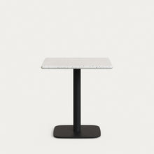 Load image into Gallery viewer, Saura Bar Table in black painted metal with a white terrazzo top, 70 x 70 x 70 cm