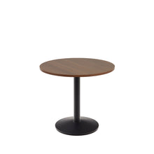 Load image into Gallery viewer, Esilda round table in walnut finish melamine with metal leg in a painted black finish, Ø90x70cm - image 2