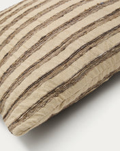 Load image into Gallery viewer, Enara cushion cover in beige and brown striped silk and cotton, 45 x 45 cm - image 3