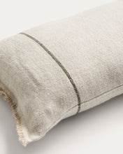 Load image into Gallery viewer, Lidore cushion cover in beige linen with contrasting green stripes 30 x 50cm - image 3