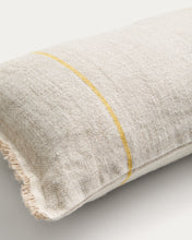 Load image into Gallery viewer, Lidore cushion cover in beige linen with contrasting yellow stripes 30 x 50cm - image 3