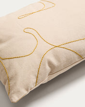 Load image into Gallery viewer, Dibel ecru cotton cushion cover with yellow embroidery detail 30 x 50cm - image 3
