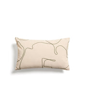 Load image into Gallery viewer, Dibel ecru cotton cushion cover with green embroidery detail 30 x 50cm