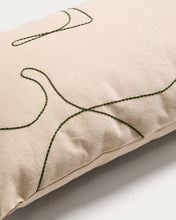 Load image into Gallery viewer, Dibel ecru cotton cushion cover with green embroidery detail 30 x 50cm - image 2