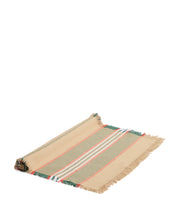 Load image into Gallery viewer, Davia 100% cotton table runner with green stripes and fringed detail 50 x 150cm